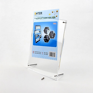 Kệ mica 1 mặt Enter F07A 21x30cm đế inox A4 đứng mica 5mm, Khung ảnh để bàn chân inox, Khung bằng khen