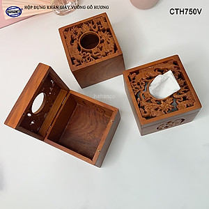 Hộp Đựng Khăn Giấy Vuông Bằng Gỗ Hương Điêu Khắc Tinh Xảo Sang Trọng - CTH750V