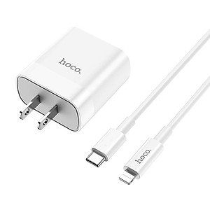 Bộ Sạc Nhanh Cho Iphone PD20W Hoco C80/C80A/C109 2 cổng Usb và Type-C kèm dây sạc Type-C sang iPhone 1M Sạc 0-50% Pin trong 30 phút - Hàng chính hãng