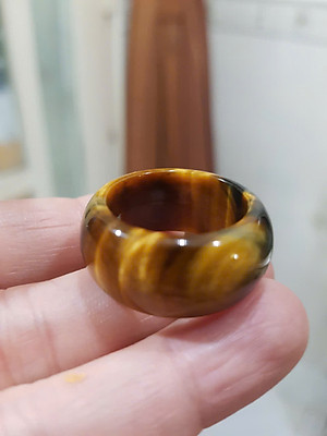 Nhẫn Nam Đá Mắt Hổ Vàng Nâu Tiger Eyes Tự Nhiên đậm bóng đẹp mới ni 20mm x Cao 12mm / 11mm dầy 4mm nam mệnh Kim mệnh Thổ mệnh Thủy đeo ni 20mm rẻ đẹp ạ