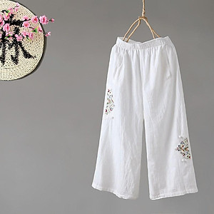 quần ống rộng thêu hoạ tiết - chất đũi xước cực mát, Full size (SP5)