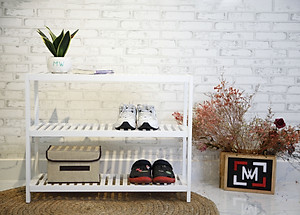 KỆ GIÀY GỖ/ KỆ TRANG TRÍ LẮP RÁP HÀN QUỐC ĐA NĂNG 3 TẦNG - BENCH 3F 800  WHITE