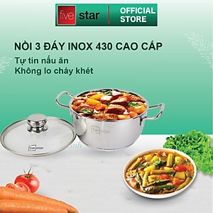 Bộ nồi chảo xửng hấp 3 Đáy Inox 430 cao cấp Fivestar Standard 6 món bếp từ nắp kính , tặng 1 vá canh