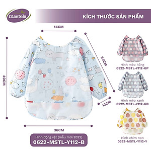 Áo yếm máng dài tay Cotton chống thấm nước cho bé tập ăn dặm, tập vẽ Mastela Dành cho bé từ 0-4 tuổi - Có chọn màu và size