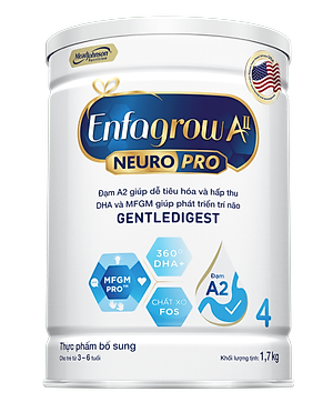 Sữa bột Enfagrow A2 Neuropro 4 1.7kg giúp dễ tiêu hóa, hấp thu dành cho trẻ 3-6 tuổi