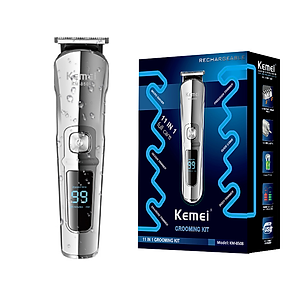 Tông đơ cắt tóc đa năng 11in1 Kemei KM-8508 nhiều đầu thay thế dùng cắt tóc, chấn viền, cạo râu, cạo lông, tỉa lông mũi, cạo chân mày,...có màn hình LED hiển thị điều chỉnh 2 mức tốc độ sạc nhanh 2h