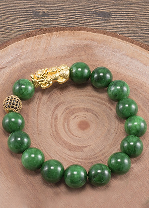 Vòng Tay Nam Đá  Cẩm Thạch Phối Tỳ Hưu Bạc Mạ Vàng 24K Ngọc Quý Gemstones