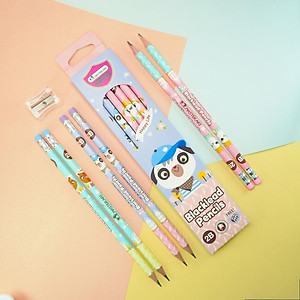 Hộp 12 Bút Chì Gỗ 2B Blacklead Pencil + Chuốt Chì - Masterart Happy Life (Mẫu Màu Giao Ngẫu Nhiên)