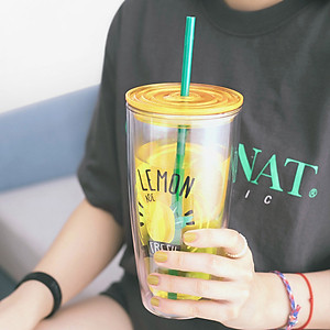 Ly nhựa 2 lớp Lock&Lock HAP507 750ml - Hàng chính hãng, có ống hút, có nắp đậy - Tặng kèm cọ rửa