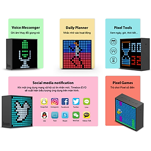 Loa bluetooth thông minh Divoom Timebox-Evo, màn hình LED 256 Full RGB, đồng hồ báo thức, ghi âm - HÀNG CHÍNH HÃNG