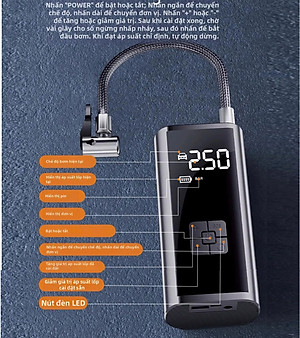 Máy Bơm Lốp Xe Máy Xe Đạp Không Dây Thế Hệ Mới 2025 150PSI LED Display Nhỏ Gọn Mạnh Mẽ Tự Động Ngắt Khi Đủ Hơi