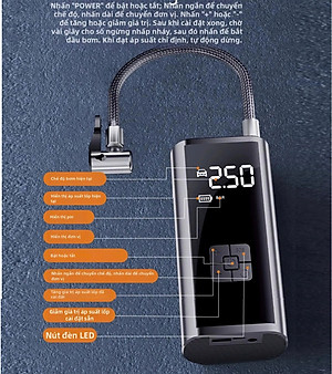 Máy Bơm Lốp Xe Điện 150PSI MH LED Thông Minh Pin Sạc Nhỏ Gọn Mạnh Mẽ Tự Động Ngắt Khi Đủ Hơi