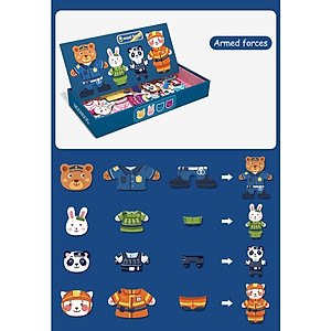 Bộ Đồ Chơi Xếp Hình thay quần áo gia đình nhà Thỏ- Gấu- Động Vật- Chất liệu gỗ, có nam châm