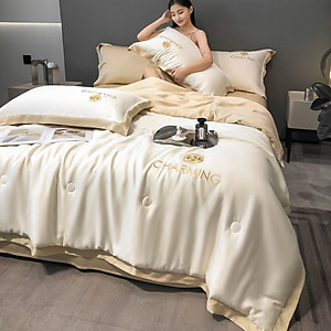 Bộ chăn ga gối phi lụa sang trọng mẫu mới năm 2023