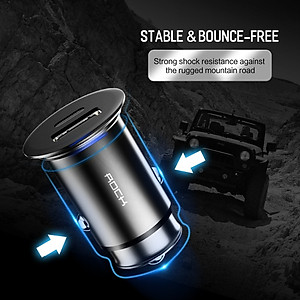 Tẩu củ sạc nhanh 30W đa năng cổng Type-C PD và USB hiệu Rock Metal Mini cho xe hơi / xe ô tô hỗ trợ Quick Charge 3.0 / Quick Chagre 4.0 - Hàng nhập khẩu