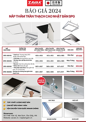 Nắp cửa thăm trần thạch cao 45x45cm SPG-68345 - Nhật Bản, Khung nhôm có bản lề mở thả xuống, sơn tĩnh điện màu Trắng. 