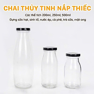 Chai Thủy Tinh Đựng Sữa Hạt, Nước Ép, Trà Sữa - Nắp Thiếc, Nắp Nhôm, Nắp Nhựa 300ml, 500ml - HÀNG CHÍNH HÃNG MINIIN