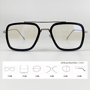 Gọng Kính Cận, Kính Giả Cận Chống UV Mắt Vuông To Khung Ngang Viền Đen Hàn Quốc - BLUE LIGHT