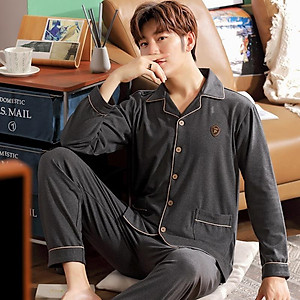 9202 - Bộ Pijama nam dài tay cao cấp trơn màu phù hợp mọi lứa tuổi, tông tối gọn dáng, size L-3XL
