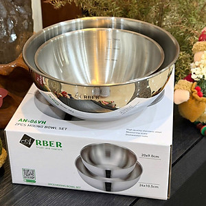 Bộ 2 bát tô trộn Inox cao cấp Arber AN-06VH (20cm và 24cm)