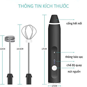 Dụng cụ đánh bọt cà phê cầm tay mini - Dụng cụ đánh bọt trứng với 3 chế độ nhanh chóng chỉ trong vài giây.