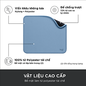 Lót chuột Logitech Mouse Pad - Đế cao su chống trượt, lướt dễ dàng, bề mặt chống đổ tràn, bền bỉ, nhỏ gọn - Hàng chính hãng