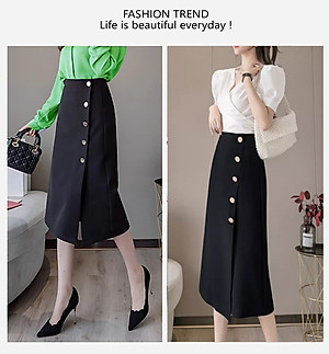 Chân Váy Công Sở New Design Dáng Chữ A Dài Qua Gối Hàng Thiết Kế Cao Cấp Chất Vải Tốt, Co Giãn Màu Đen CV0068