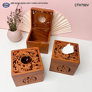 Hộp Đựng Khăn Giấy Vuông Bằng Gỗ Hương Điêu Khắc Tinh Xảo Sang Trọng - CTH594