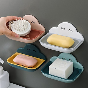 Kệ nhà tắm đựng xà phòng dán tường cá heo, 2 lớp có lỗ thoát nước miếng dán siêu chắc / không cần khoan tường, khay để xà bông cho bé - giao màu ngẫu nhiên 