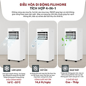 Máy lạnh di động 7000 BTU Fujihome PAC07, điều hòa di động mini 4 trong 1 làm lạnh, hút ẩm, quạt, lọc không khí, điều khiển từ xa - Hàng chính hãng