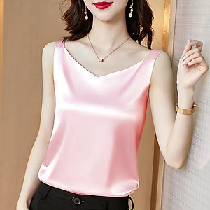 Áo Hai Dây Cổ Tim Mặc Trong Vest blazer kiểu nữ freesize (40-65kg) Vải Lụa Satin Mịn ,Thoáng Mát New  Design AO0003