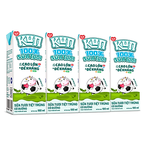 Thùng 48 hộp KUN 100% Sữa tươi có đường 180ml/hộp