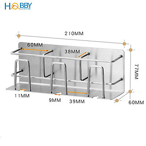 Kệ để bàn chải kem đánh răng 3 ngăn dán tường Hobby home decor CD4