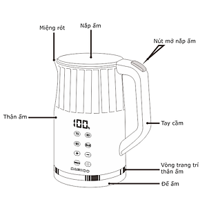Ấm đun siêu tốc Daewoo 1.7L DWK-17DGT Hàng Chính Hãng điều khiển cảm ứng, chỉnh nhiều mức nhiệt, bảo hành 2 năm
