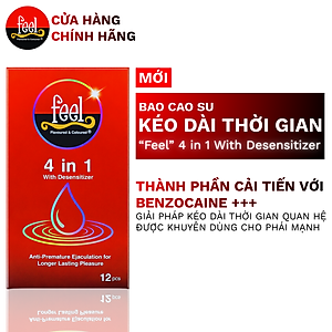 Bộ 2 hộp Bao cao su Feel 4 in 1 | Bao cao su kéo dài thời gian, size 52mm, hộp 12 bao