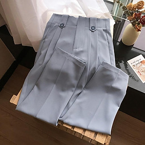 Quần tây nữ đẹp lưng cao hàn quốc cạp đai đính khuy quần baggy nữ đi học