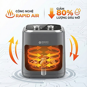 Nồi chiên không dầu 6L Mishio MK408 – Màu Xám Sang Trọng, Bảo Hành 24 Tháng - hàng chính hãng