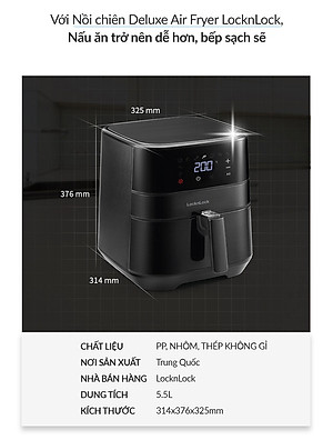 Nồi chiên không dầu LocknLock EJF284BLK (5.5 Lít) - Hàng chính hãng