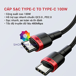 Dây cáp sạc nhanh 100W chuẩn PD 2.0 Type C to type-c QC 3.0 hiệu Baseus Cafule type c to Type C cho iPad Pro 2018 / 2020 / Samsung / Huawei / Xiaomi / Tablet / Macbook / Laptop Type C - Hàng nhập khẩu