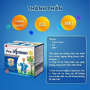 Cốm Pre-Vipteen 2 Bổ Sung Canxi Tăng Chiều Cao, Tăng Sức Đề Kháng Phát Triển Thể Lực Cho Trẻ Hộp 20 Gói