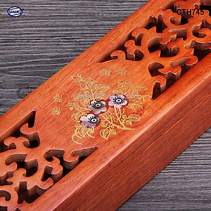 Hộp đựng đũa gỗ hương đỏ - đục khắc tinh tế (CTH745) Sang trọng - Đựng đũa sang trọng làm quà tặng
