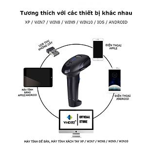 Máy quét mã vạch không dây YHD 1100DW 2D, Đầu đọc Qrcode kết nối USB dùng trên Laptop, PC- Hàng Chính Hãng
