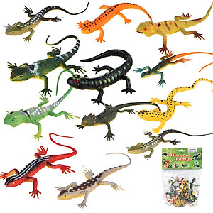 Bộ đồ chơi 12 thằn lằn, tắc kè giả Safari Animal World dài 14 cm mẫu 2 dùng để khám phá và chọc ghẹo bạn - New4all