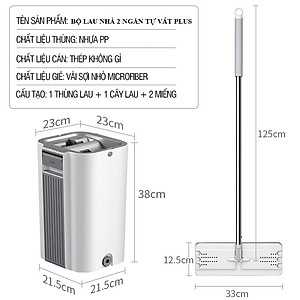 Bộ lau nhà Plus 2 ngăn tự vắt, cây lau nhà xoay 360 độ giúp lau sàn làm sạch