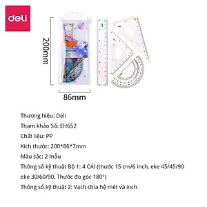 Bộ 4 Dụng Cụ Eke Thước Kẻ Thước Đo Góc Đo Độ Học Sinh Ombre Màu Thời Thượng Deli - Eke Tam Giác Vuông Đồ Dùng Toán Học Dụng Cụ Hình Học - EH652