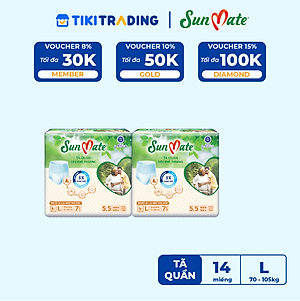 Combo 2 Gói Tã Quần Người Lớn Sunmate Khô Thoáng L7 (7 Miếng/ Gói)