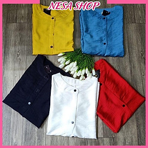 Áo sơ mi nữ form rộng kiểu tay lỡ cổ tròn NeSa Shop, chất liệu Đũi tơ thấm hút mồ hôi, áo sơ mi nữ nhiều màu, SMH.34