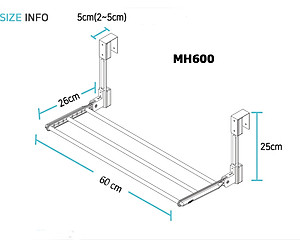 Giá treo quần áo sau cửa không cần khoan Wellex MH600(DR25) hạ 25cm