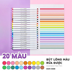 Hộp 20 Bút Lông Màu Pastel Rửa Được Washable Fiber Pen - Colokit SWM-C008