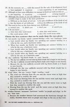 Sách Bài Tập Trắc Nghiệm Tiếng Anh 10 (Không Đáp Án)